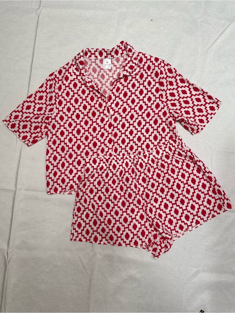 Shade & Shore Red White Geometric Pajama Lounge Set Shorts Small